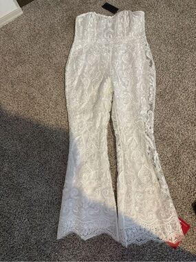 White Lace Wide-Leg Romper Jumpsuit